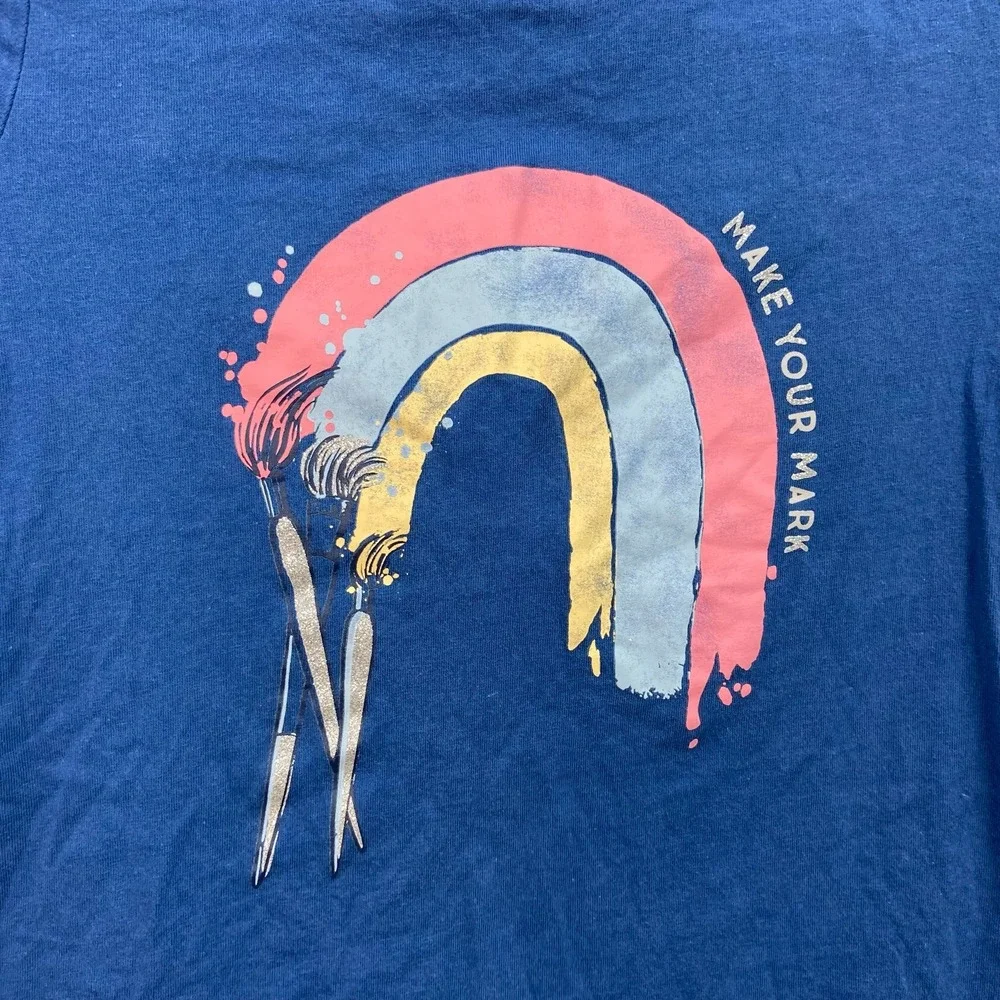 Oshkosh Originals youth girl's blue rainbow art shirt sleeve casual cotton shirt